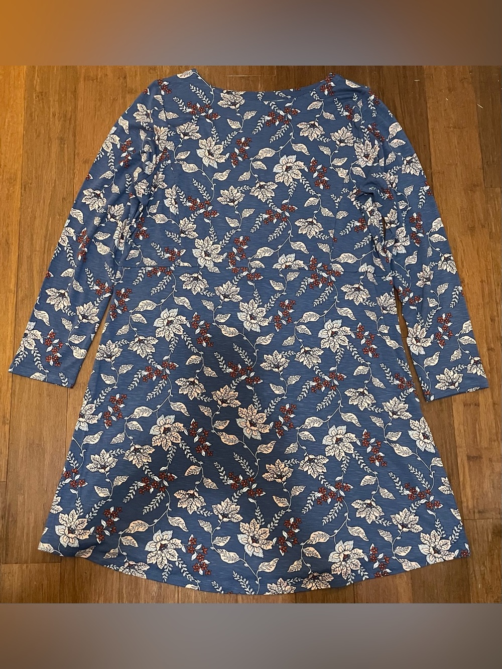 J Jill Dress NWT Floral Blue Red Stretch Jersey L